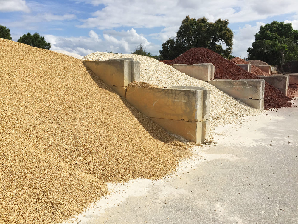 bulk landscaping materials in stockpiles